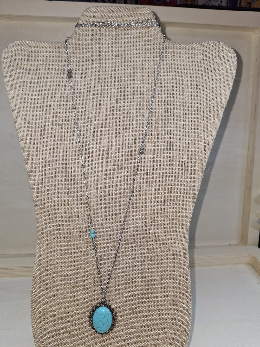 Silver-Tone Turquoise Pendant Necklace - Women Jewelry